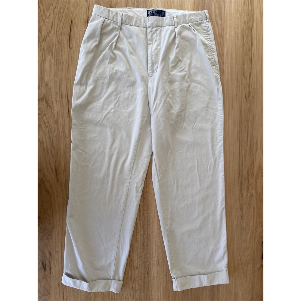 Polo Ralph Lauren Pant Light Khaki Pleated Chinos Mens 36/29 Preppy Old Money